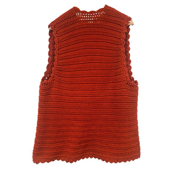 Vintage Women’s Grandmacore Hand Knit Open Cardigan Vest Orange Cozy Fall L - Picture 4 of 4